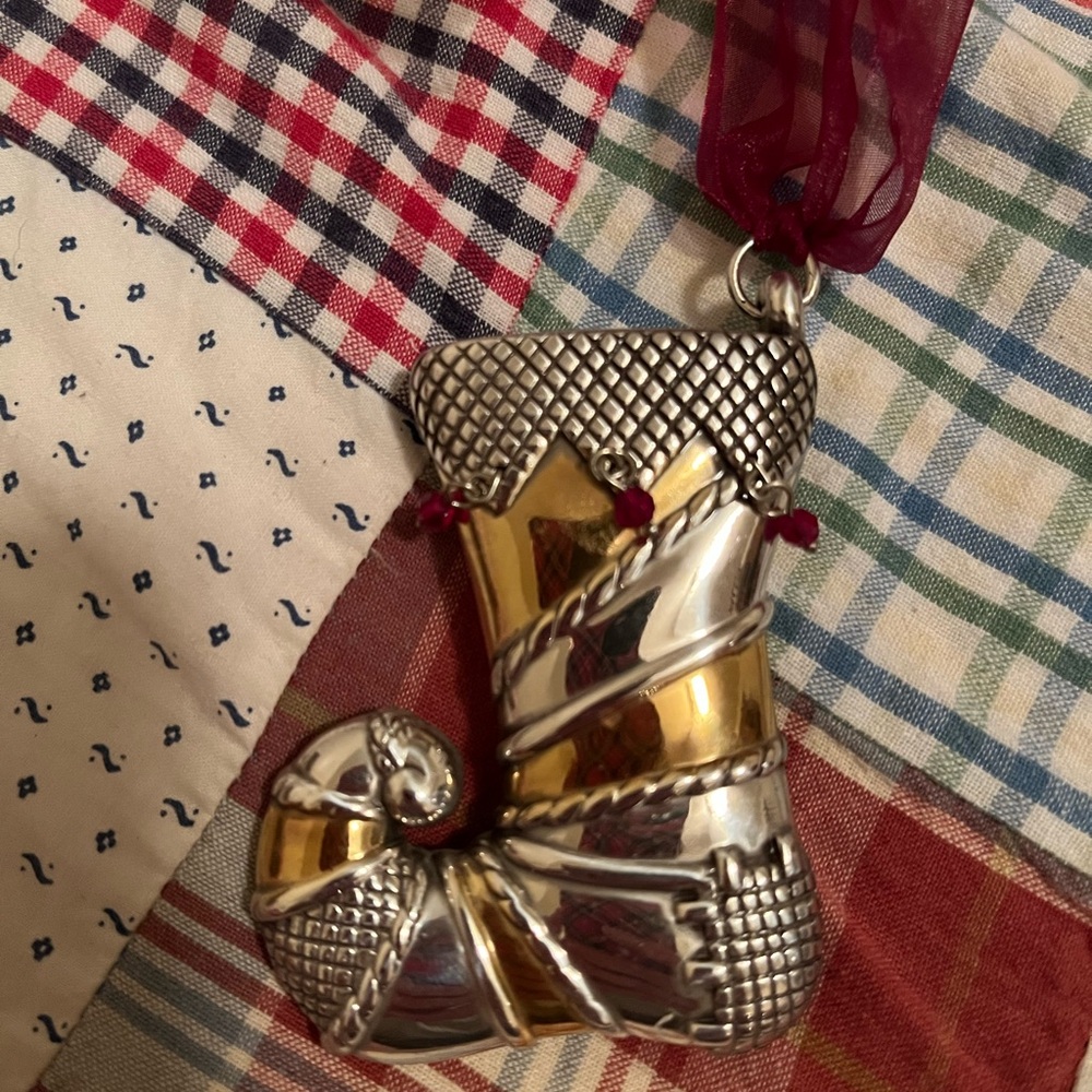 RETIRED Brighton Silver and Gold Ornament with Red Ribbon (in tin) - Picture 2 of 5